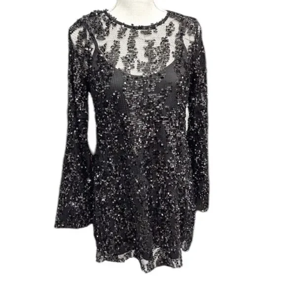 anthropologie black sequin dress NWT Cece Anthropologie Women Sequin Black dress sz S